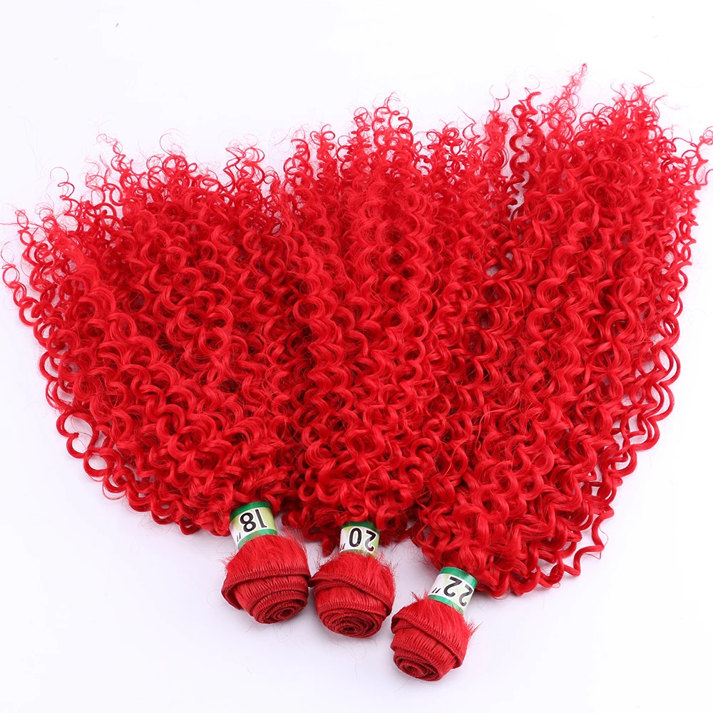 Hot Seller Hair-Bundle-Machine Synthetic-Hair-Extension Kinky Curly Pink Brown Golden Red Color dgOZ0OX9