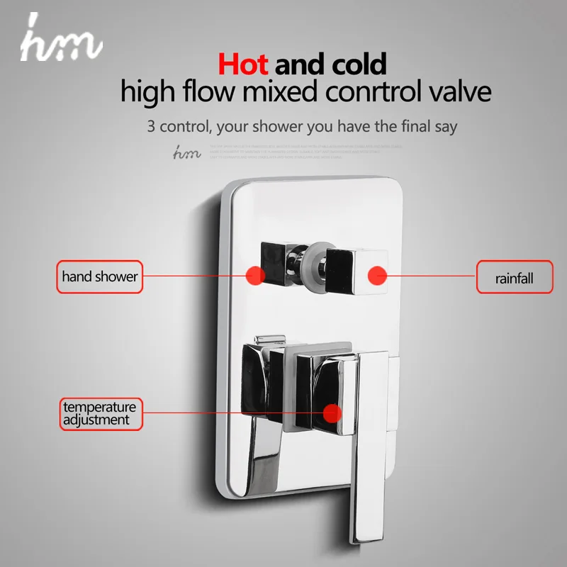 

hm Valve Mixer,Solid Brass In Wall Concealed Bathroom Shower Control Switch Valve Hot &Cold Water Shower Switch Mixing Valve
