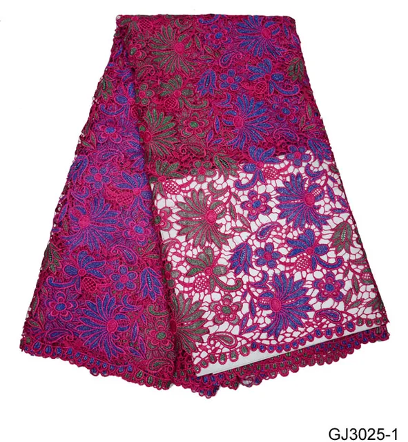 Gj3025 Embroidery Army Green Fuschia Pink Royal Blue Gold Multi Mix Gj3025 Embroidery Army Green Fuschia Pink Royal Blue Gold Multi Mix Color Chemical African Guipure Cord Lace Fabric