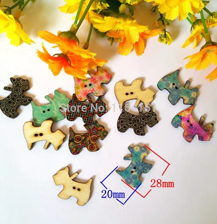 

50PCs MIXED Colors Lovely Dog Shape Two Hole bulk Wooden Buttons 20mm x28mm flatback Buttons for craft Sewing Scrapbooking