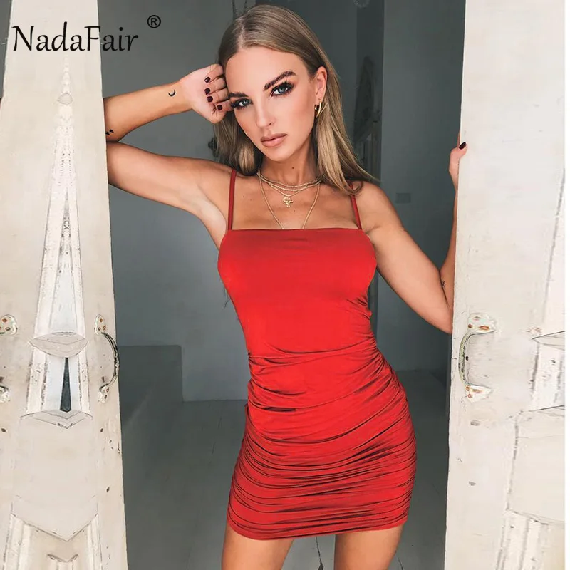 Женское платье на бретельках Nadafair красное черное облегающее Клубное вечернее с