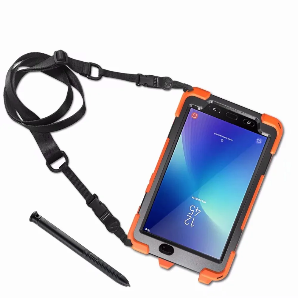 Duro Della Copertura Del Silicone + Neck Strap & Hand Strap Caso Da 360 Gradi Per Samsung Galaxy Tab 2 8.0 T390 Attivo T395 Sm-T395 Tablet + Penna