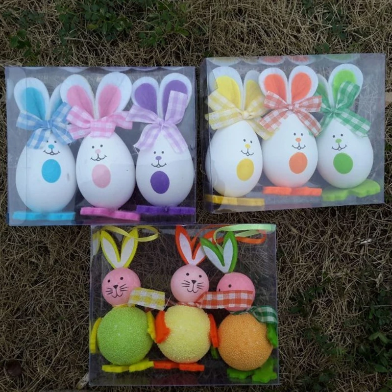 

New 3 Pcs Easter Eggs Cute Bunny Rabbit Chick Hanging Toy Kids Home Party Decor Gifts