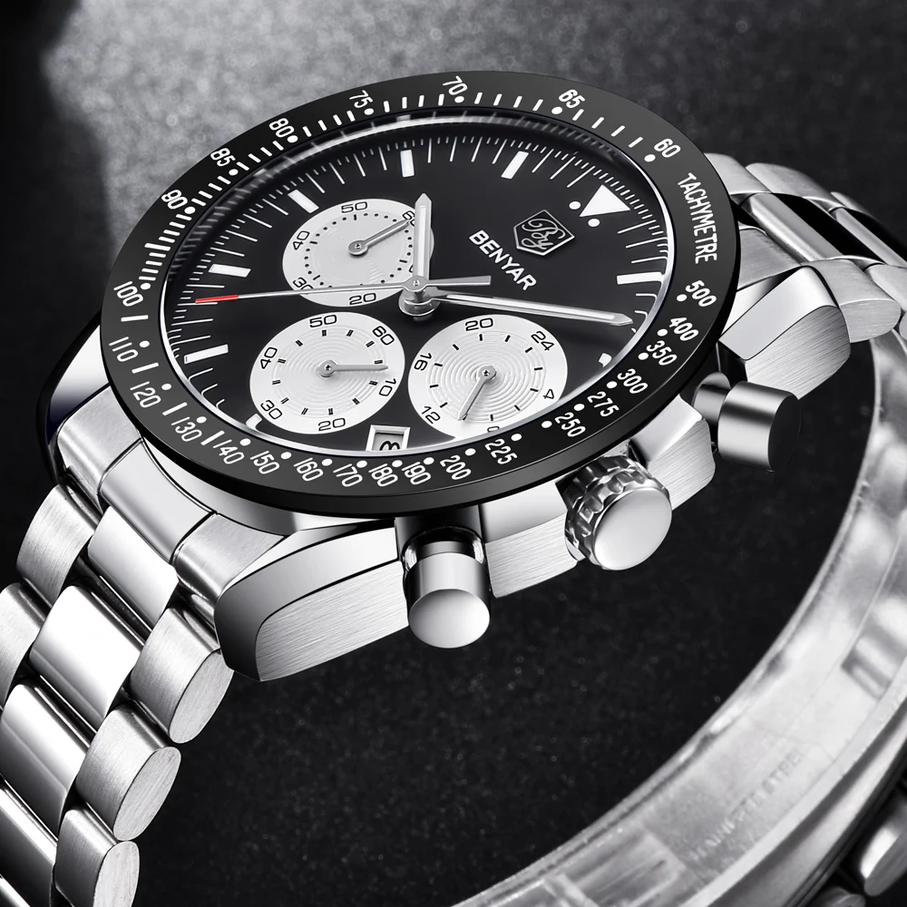 

2019 BENYAR Brand Men Sport Chronograph Watches Waterproof Fashion Steel Stainless Sport Quartz Watch for men relogio masculino