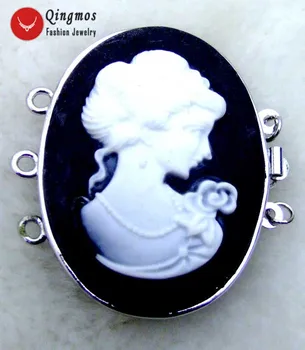 

Qingmos Trendy Black 30*40mm Oval Cameo Beauty Head Design 3 Strands Craft Clasp Accessories for Jewelry Making Necklace gp121