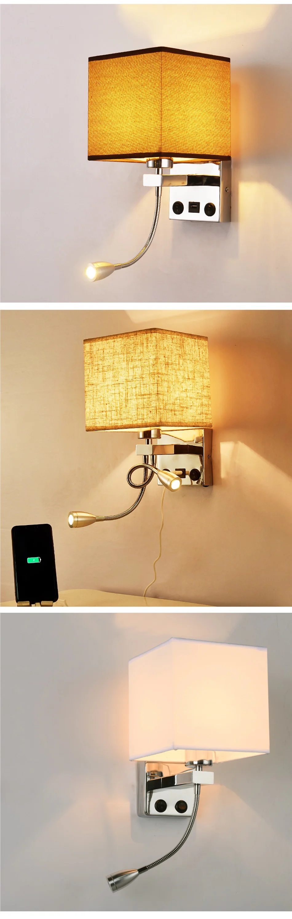 Applique Murale Luminaire E27 Bulb USB Wall Sconces Living Room Bedroom Lamp Night Wall Light for home Loft Decor Modern (3)