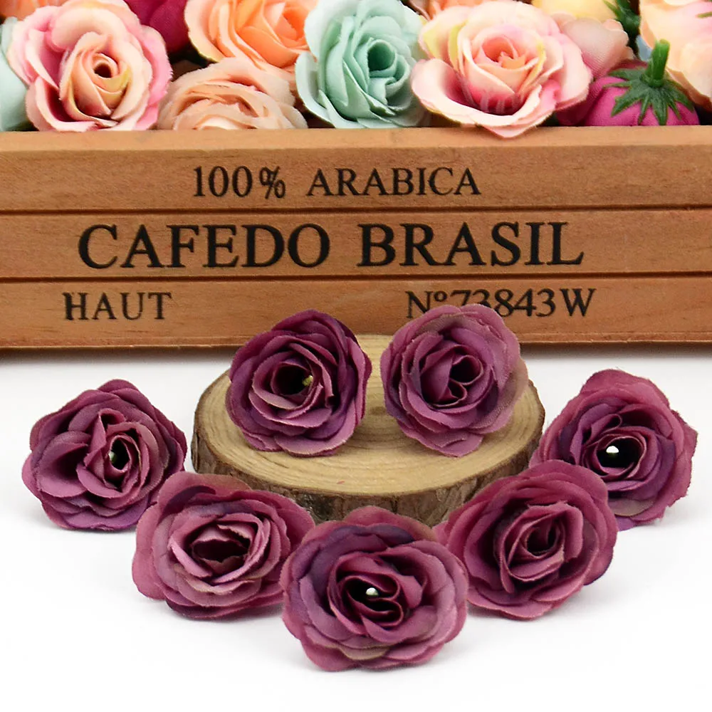 50 шт. 3 см мини-роза ткань искусственный цветок для свадебной вечеринки домашние украшения для комнаты свадебные туфли головные уборы аксессуары Шелковый цветок - Цвет: Deep purple