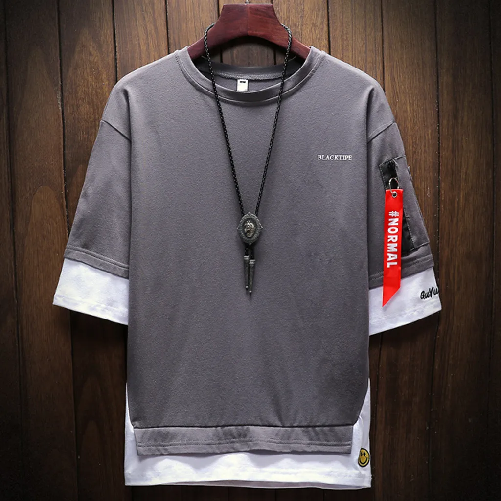 Plus Size T-Shirts 2019 Summer Mens Clothing Casual Fake Two Short Sleeve Tee Top Fitness Tshirts Streetwear Male T-shirts Plus Size T-Shirts 2019 Summer Mens Clothing Casual Fake Two Short Sleeve Tee Top Fitness Tshirts Streetwear Male T-shirts