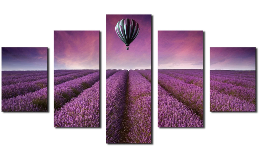 2017 bella lavanda originale e mongolfiera, 5 pannelli/set Hd Art Canvas  Print pittura opera d'arte immagine della parete senza cornice|wall  pictures|prints paintingcanvas prints - AliExpress