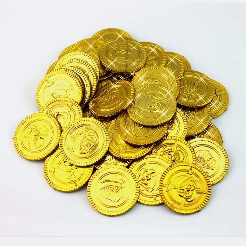 

50/100Pcs Pirate Treasure Plastic Coin Props Gold Coin For Halloween Party Props Kids decoration Party Toy Treasure Coins 3cm 6z