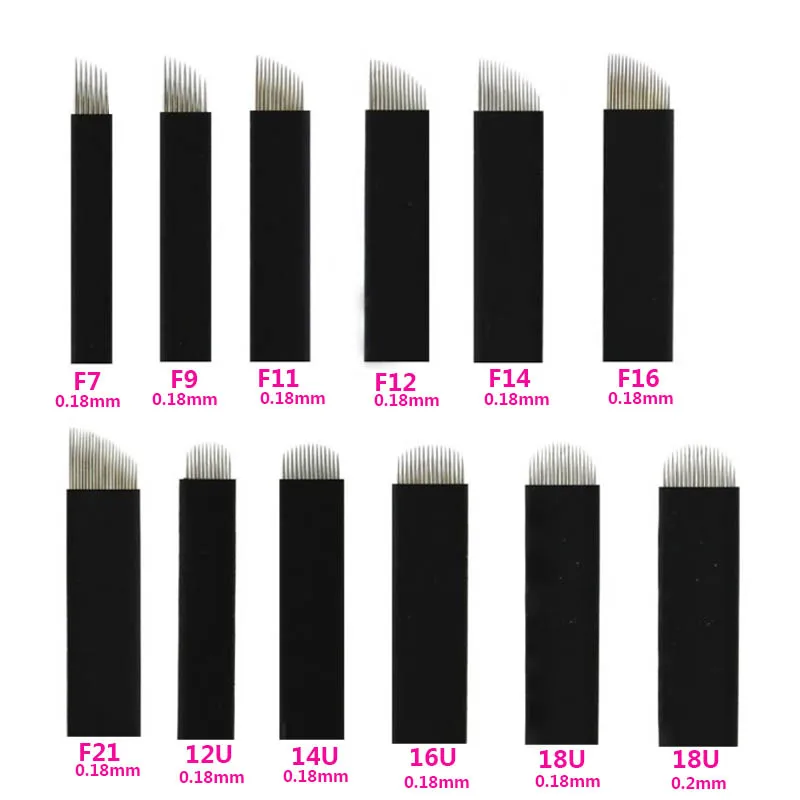 

200pcs 0.18mm Microblading Needles 7/9/11/12/14/16/18/21/12U/18U Permanent Makeup Eyebrow Tattoo Needles Blade 3D Embroidery pen