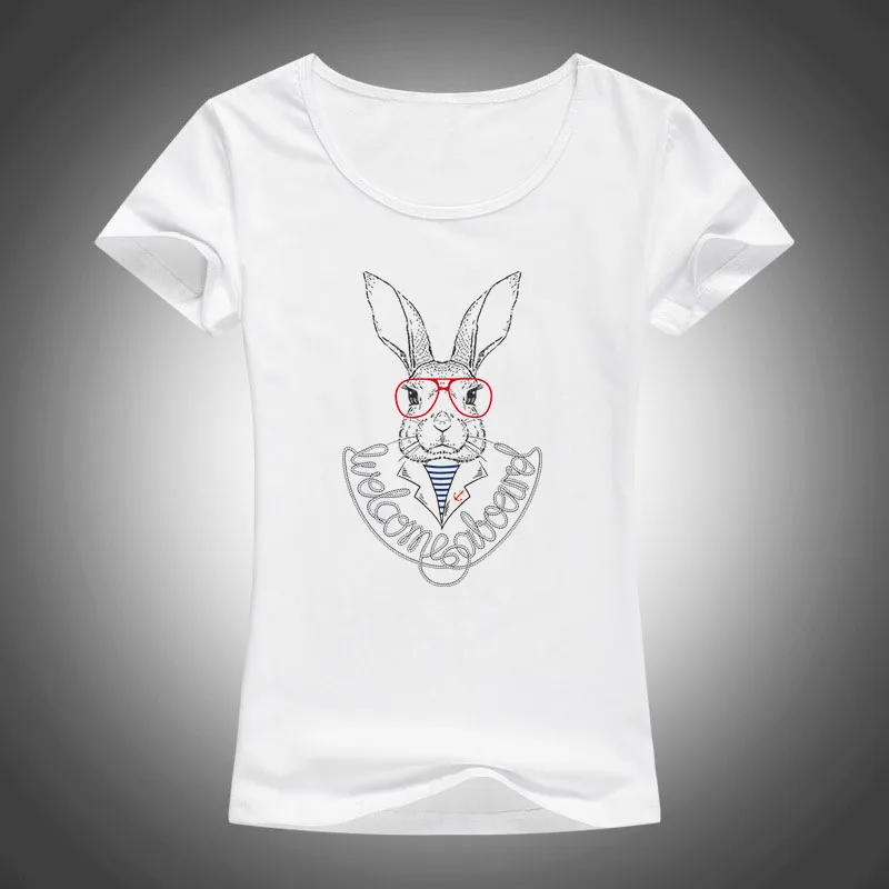 Fashion tops tees 2017 new summer style women rabbit with glasses printed T shirt Animal Glasses Rabbit short sleeve t shirts F8 15