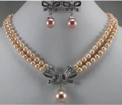 

Hot selling free shipping*****Charming 2 Row 7-8mm Pearl Necklace Flower Pendant Earrings Set