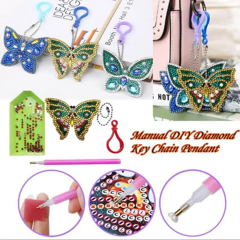 

3PCS/sets DIY Full Special Shaped DIY Painting Buttflies Keyring Keychains Bag Jewellery Accessories Resin