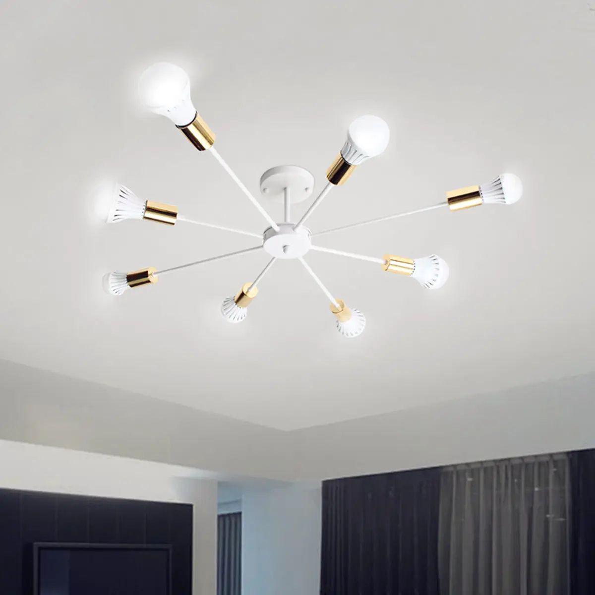 

E27 AC85-265V Ceiling Lights 8 Heads Vintage Industrial Edison Metal Flush Mount LED Ceiling Lights Retro Lights