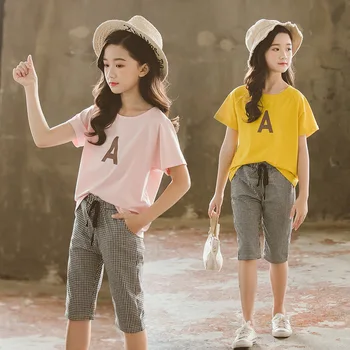 

Toddler Girl Summer 2019 Clothes Children's Clothing Set Children Boutique Outfits Tops + Plaid Pants 2pcs 2 to 13 Year