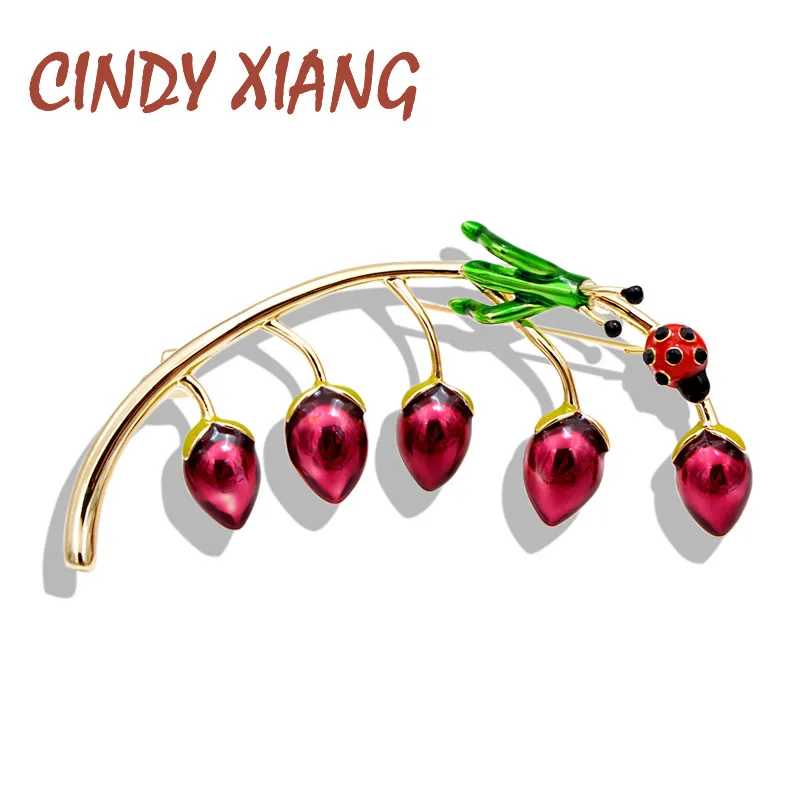 

CINDY XIANG Enamel Grasshopper Ladybug Berry Brooches For Women Copper Pin Cute High Quality Vivid Insect Brooch Kids Jewelry