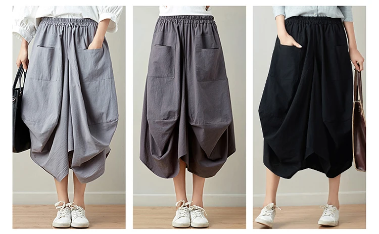 Женские брюки с эластичной талией из хлопка и льна уличная негабаритная свободные брюки-шаровары повседневные свободные широкие брюки