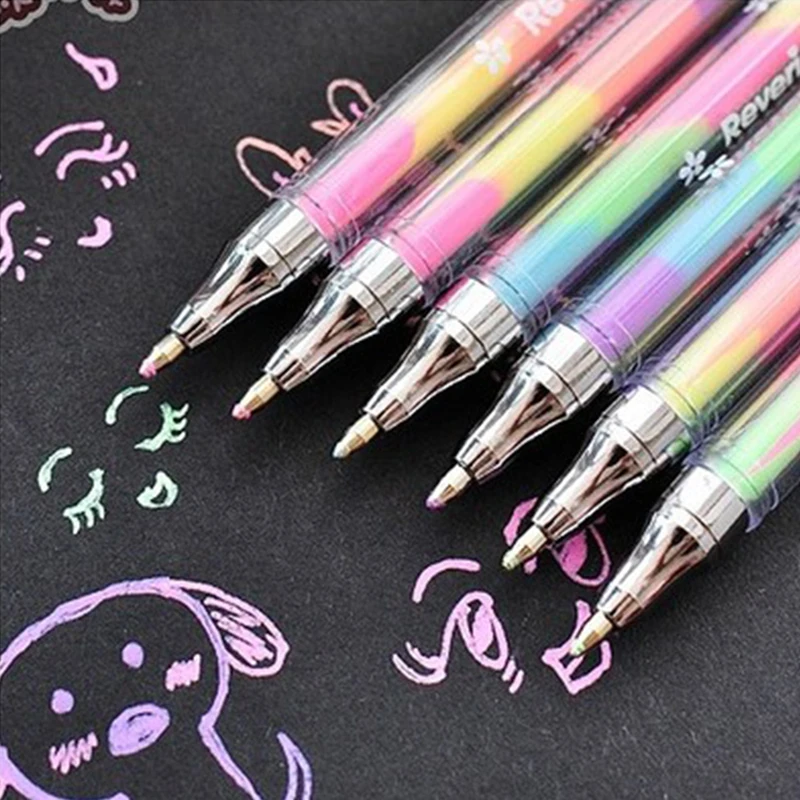 6 шт., 6 цветов, яркие, красочные, новые, корейские канцелярские принадлежности, дизайн чернил, маркер, ручка, канцелярские ручки, канцелярские принадлежности