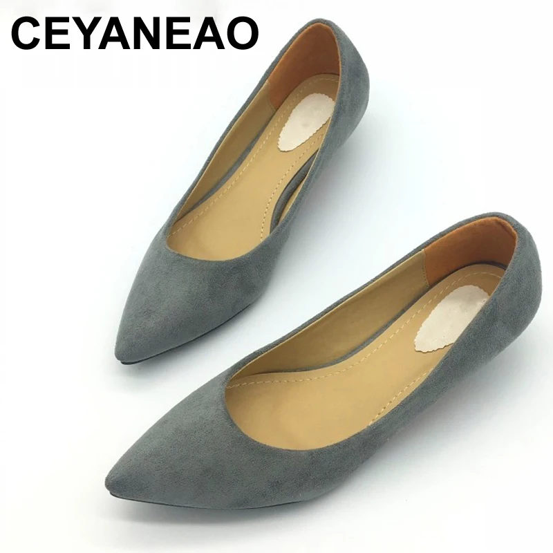 Женские туфли лодочки CEYANEAO на низком каблуке весна осень 2018 однотонные из флока с