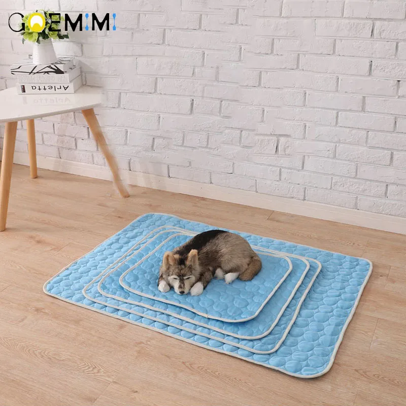 

Pet Pad Summer Cooling Mat Dog Beds Mats Blue Pet Ice Pad Cool Cold Silk Moisture-Proof Cooler Mattress Cushion Puppy Sleeping