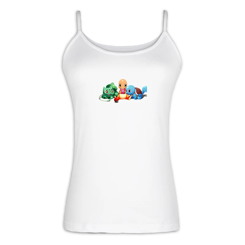 YeSINGLET009W Милый мультяшный Покемон Charmander настенные наклейки Pokeball белая женская Свободная кофта сексуальный жилет с одной спинкой хлопковый жилет Топ - Цвет: YeSINGLET009W