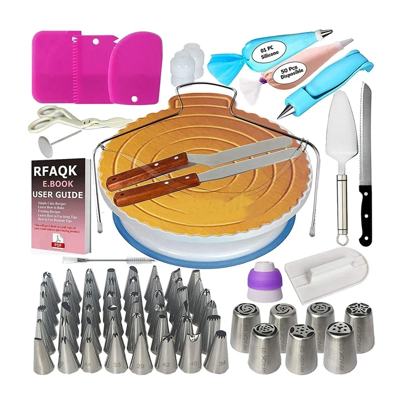 LIXF 124 Pcs Cake Decorating Supplies Kit for Beginners, Perfectly Assorted Baking Tools- Cake Flower Nozzles Coupler Cake Tu