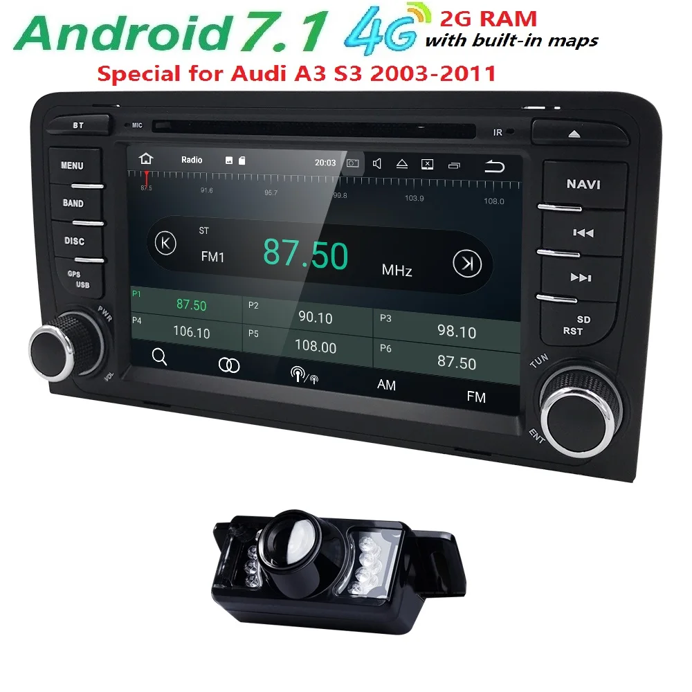 Flash Deal 7" AutoRadio 2 Din Android 7.1 GPS Head unit for Audi A3/S3 2003 2004 2005 2006 2007 2008 2009 2010 2011 Navigation DAB+/4G/WIFI 2