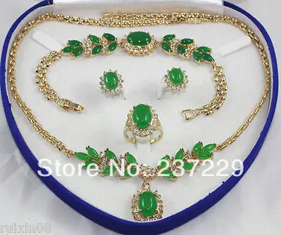 

Wholesale price FREE SHIPPING aset emerald jade Necklace Bracelet Ring Earring