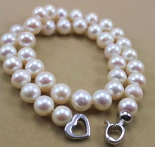 Beautiful AAA 9-10 MM NATURAL WHITE SOUTH SEA PEARL NECKLACE 18"