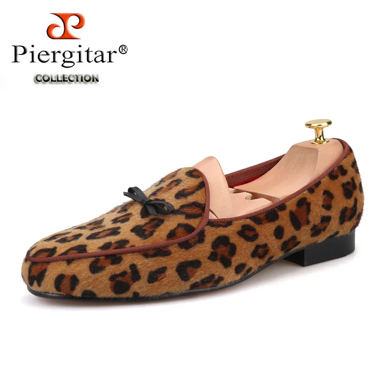 Piergitar/Новое поступление; мужские бархатные туфли ручной работы с леопардовым принтом и маленьким галстуком и круглым язычком; модные лоферы на выпускной вечер и банкет - Цвет: Многоцветный