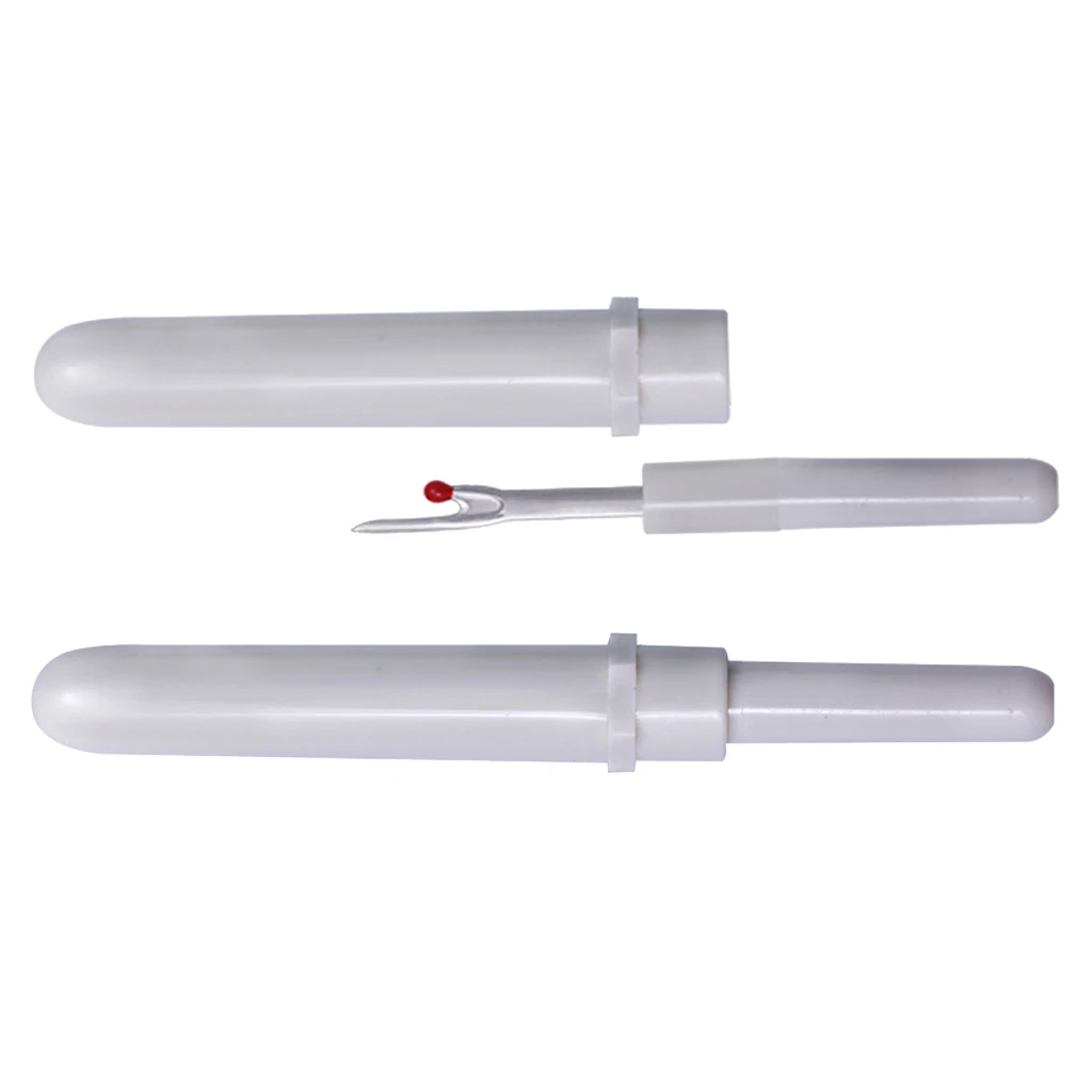 2 Pieces 8.2cm Steel White Seam Ripper Sewing Tool Stitch Thread Unpicker Hole Cutter with Plastic Cap