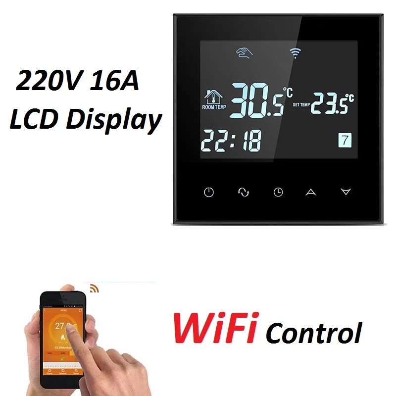 KETOTEK Underfloor Heating Thermostats Digital Programmable Room Thermostat LCD Touch Screen Electric Heating Temperature Controller with Floor Sensor Probe