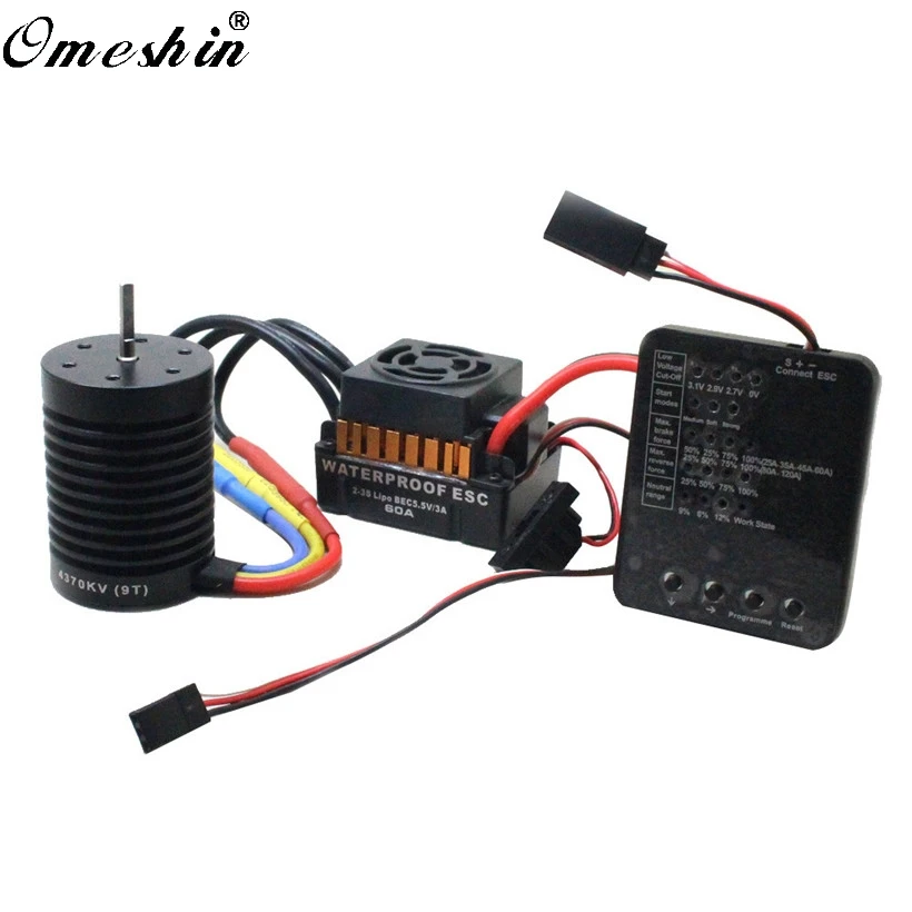 

9T 4370KV 4Poles Sensorless Brushless Motor+Waterproof 60A ESC+Program Card Combo Set For 1/10 RC Car Truck 81026