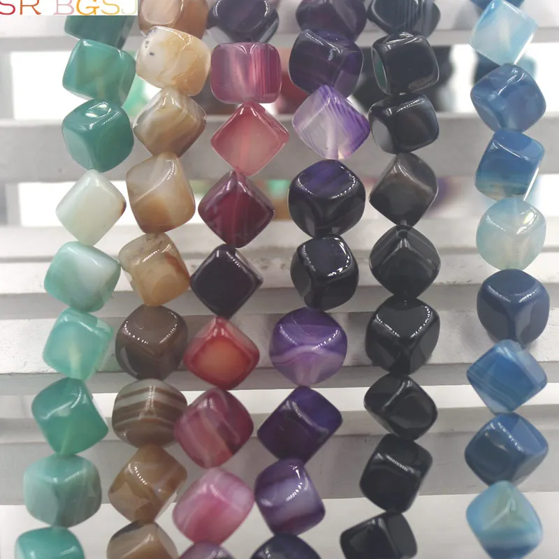 

Free Shipping 8mm Cube Square Shape Jewelry Making Spacer Genuine Gems Stone Banded Stripe Onyx Beads Strand 15"