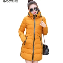 New Korea 2017 Plus Size Winter Jacket Feather Medium Long Winter Thick Coat Slim Fashion Down Cotton Warm Hooded Parka A0031