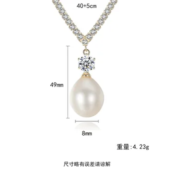 

S925 Pure Silver Necklace Pearls Pendant 3A Zircon 10-11mm Natural Freshwater Pearls and European and American Jewelry