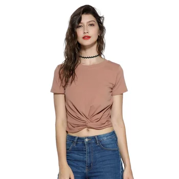 

Low Price Casual Women's O-Neck Solid Pleated Design Regular Short-sleeved T-shirt Women's Broadcloth Clothing