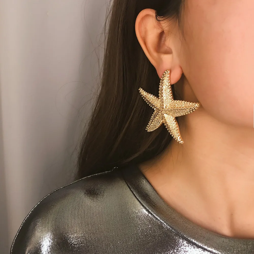 HUANZHI преувеличенные большие простые дизайнерские морские звезды с золотым металлическим покрытием Висячие серьги для женщин для путешествий пляжные Ювелирные изделия Подарки