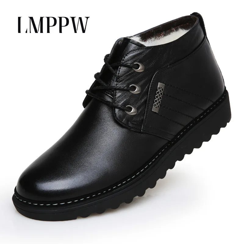 Boots Men Plus Velvet Warm Winter Snow Boots Fashion Popular Lace-up Flat Cotton Shoes Black Brown Male Ankle Boots 2.5A
