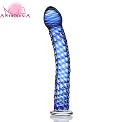 № 29 синяя волна G-Spot стеклянный фаллоимитатор, великолепная 7,5 дюймовая фигурная штанга Гладкий приподнятый закрученный стеклянный пенис