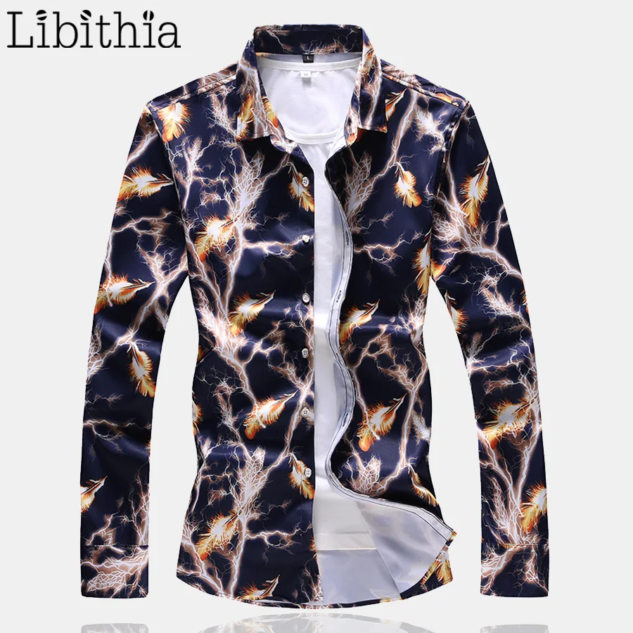 

7 Styles Men's Print Dress Shirts Big Size M-7XL Autumn Slim Fit Casual Turn-down Collar Long Sleeve Social Business Shirts T169