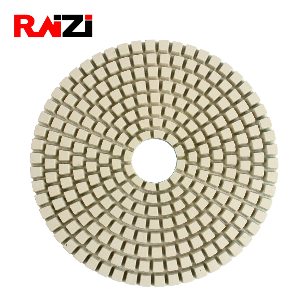 Raizi 4 inch wet 3 step polishing pads for Granite Marble Engineered Stone white resin Grit 1-3 Raizi 4 inch wet 3 step polishing pads for Granite Marble Engineered Stone white resin Grit 1-3