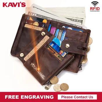 

KAVIS 2019 Rfid Free Engraving Genuine Cow Leather Wallet Men Coin Purse Male Cuzdan PORTFOLIO MAN Portomonee Small Mini Walet