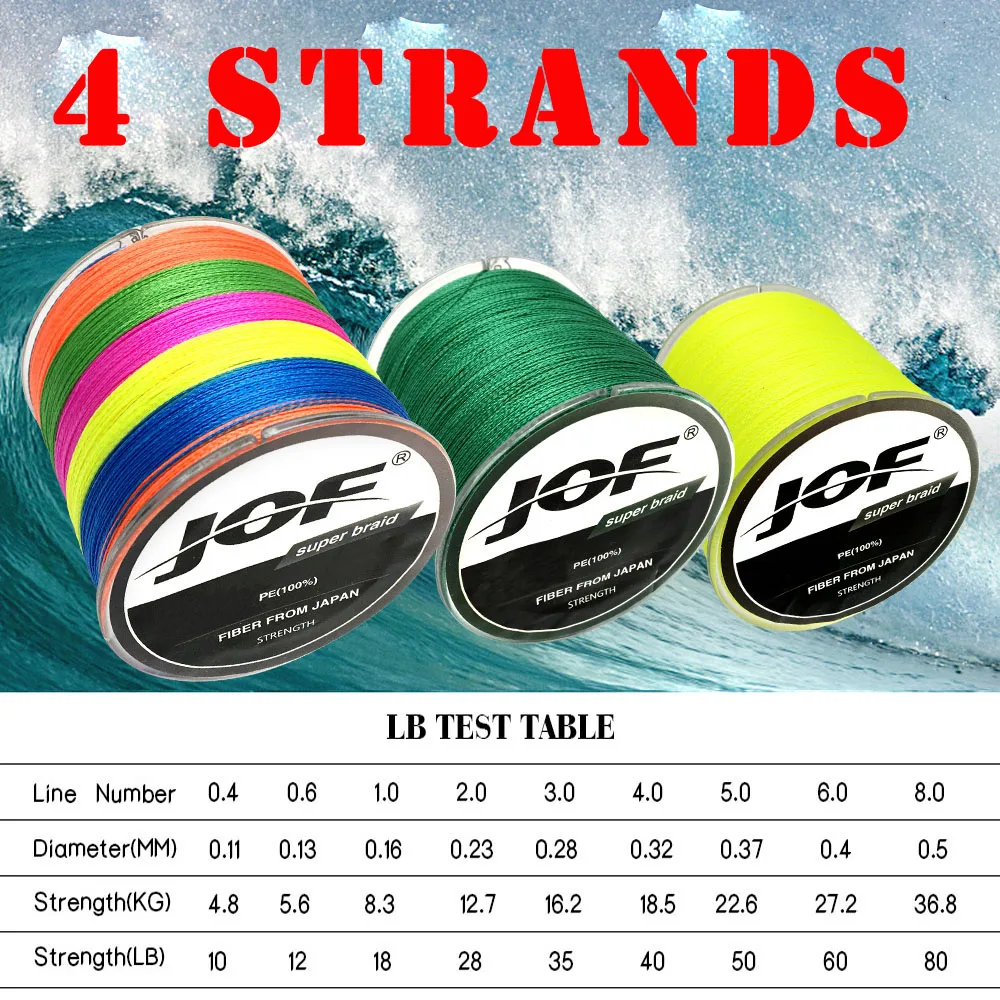 JOF ماركة 500 متر 8 حبلا 4 ستراند 10-80lb PE مولتيفيلامنت مضفر الصيد الحبل خيط صنارة الصيد خيط الصيد سلك ل البحر الصيد