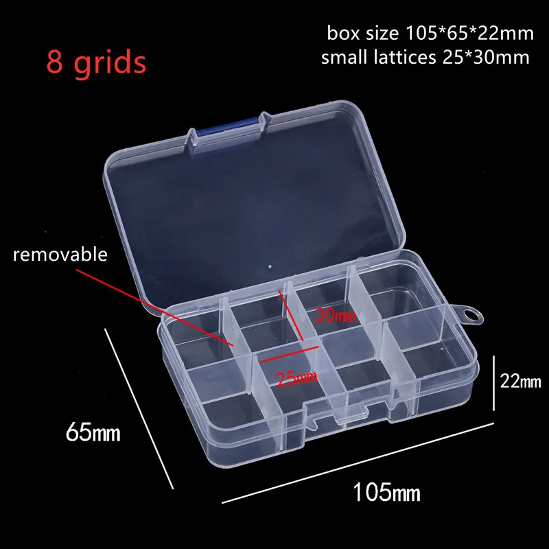 

New 8 Grids Clear Lidded Small Plastic Box For Trifles Parts Tools Storage Box Jewelry Display Box Screw Case Beads Container
