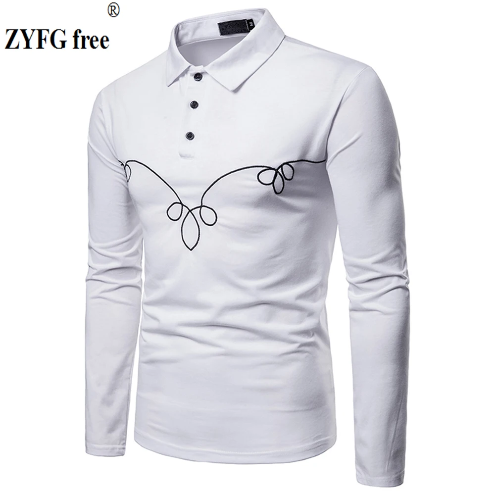 

ZYFG free men Polo shirt chest embroidery long-sleeved turn-down collar polo simple gentleman men tops manwear