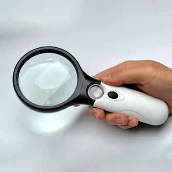 

Free shipping Reading Map Newspaper Magnifying Glass 3X 45X 3 LED Light Handheld Magnifier Jewelry Loupe Reading Book Loupe