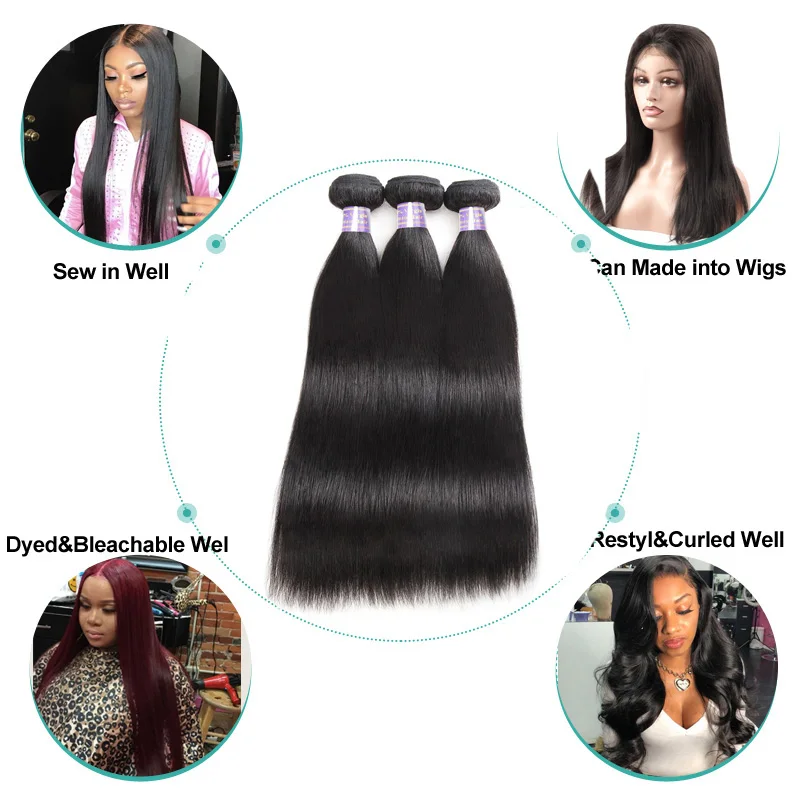 Allove Peruvian Straight Hair Bundles Human Hair Extensions Double Machine Weft Non Remy Hair Weave Bundles 8\
