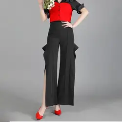[EWQ] Лето 2019 модные однотонные в стиле пэчворк асимметричное платье с завышенной талией шифоновые с Боковым Разрезом и широкими штанами для